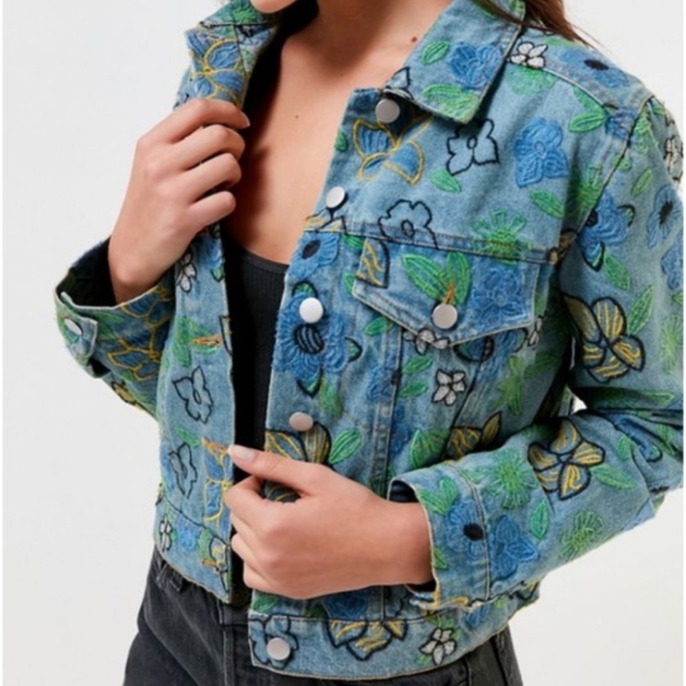 Floral Daisy Denim vintage Jacket
